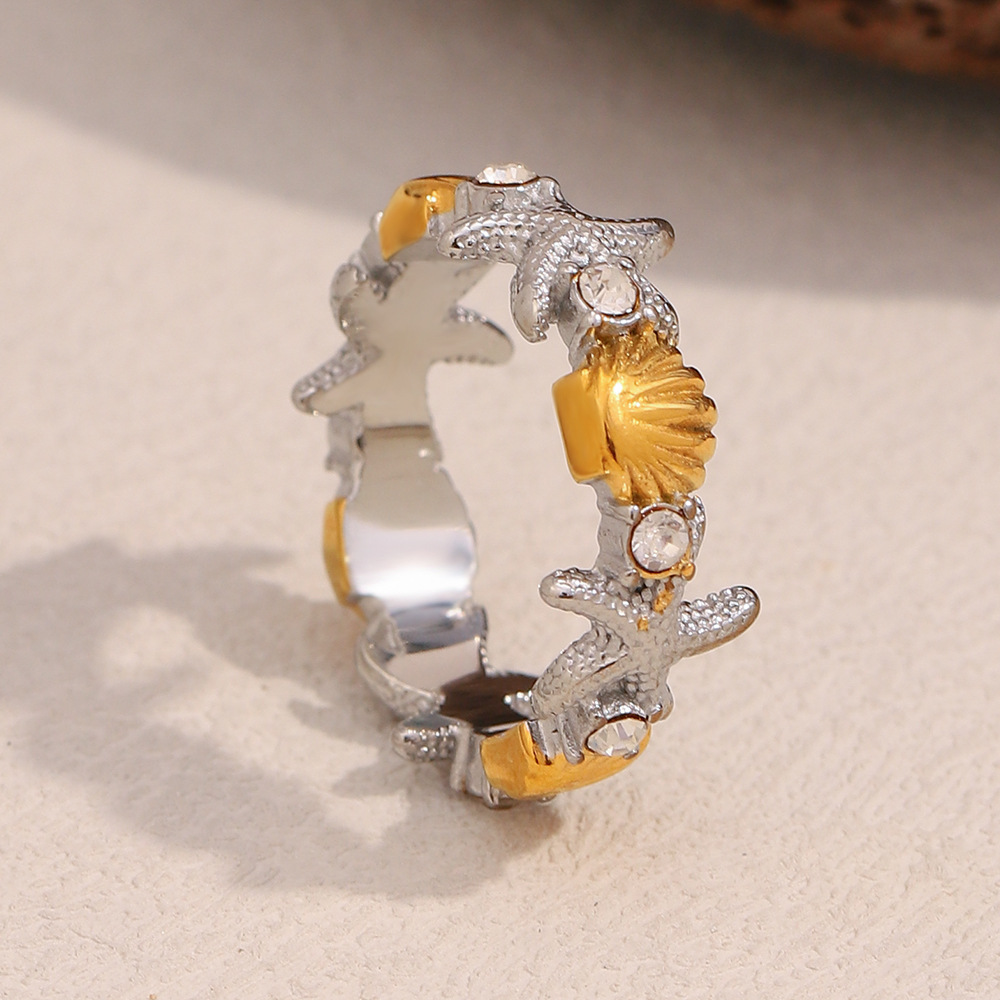 1 Piece Designable Starfish & Shell Stainless Steel Gold Color Statement Rings Picture7