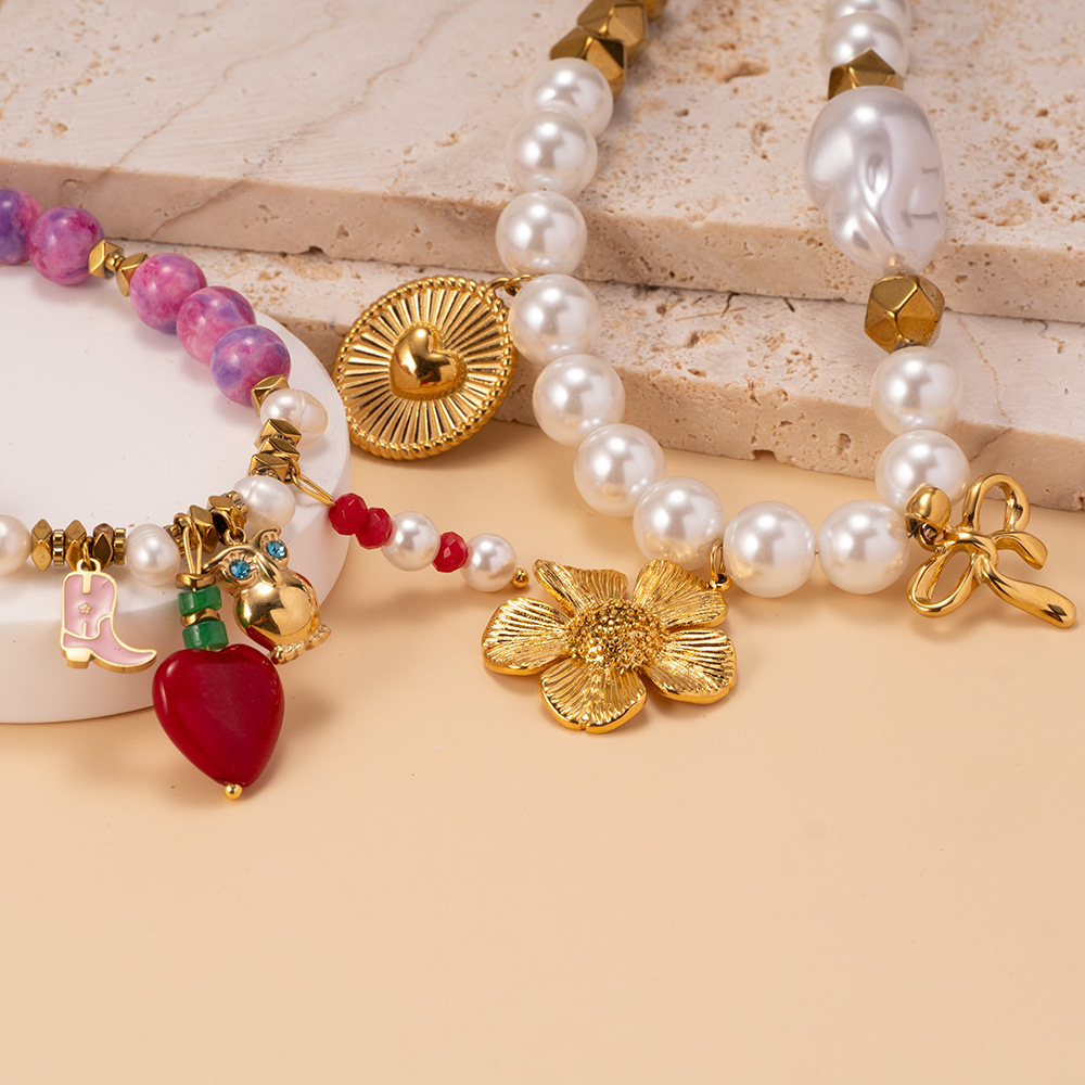 1 Piece Bright-coloured Heart Natural Stones Gold Color Women's Beaded Necklaces Picture4