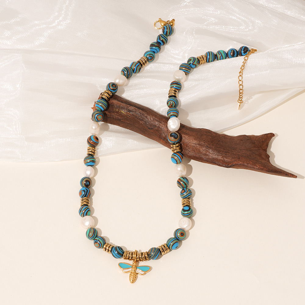 1 Piece Classic Series Bee Stones Gold Color Women's Beaded Necklaces h5Picture4