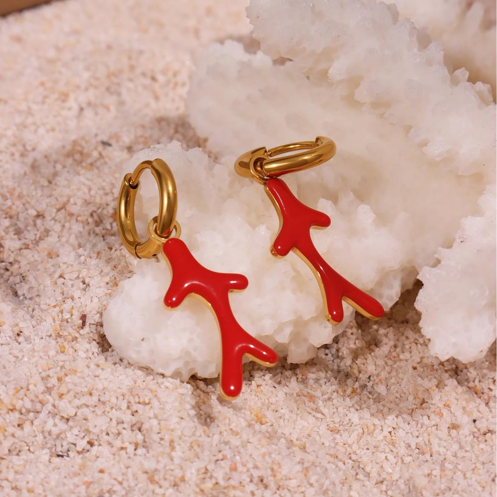 1 Pair Luxurious Series Coral Stainless Steel Gold Color Women's Drop Earrings h5Picture7