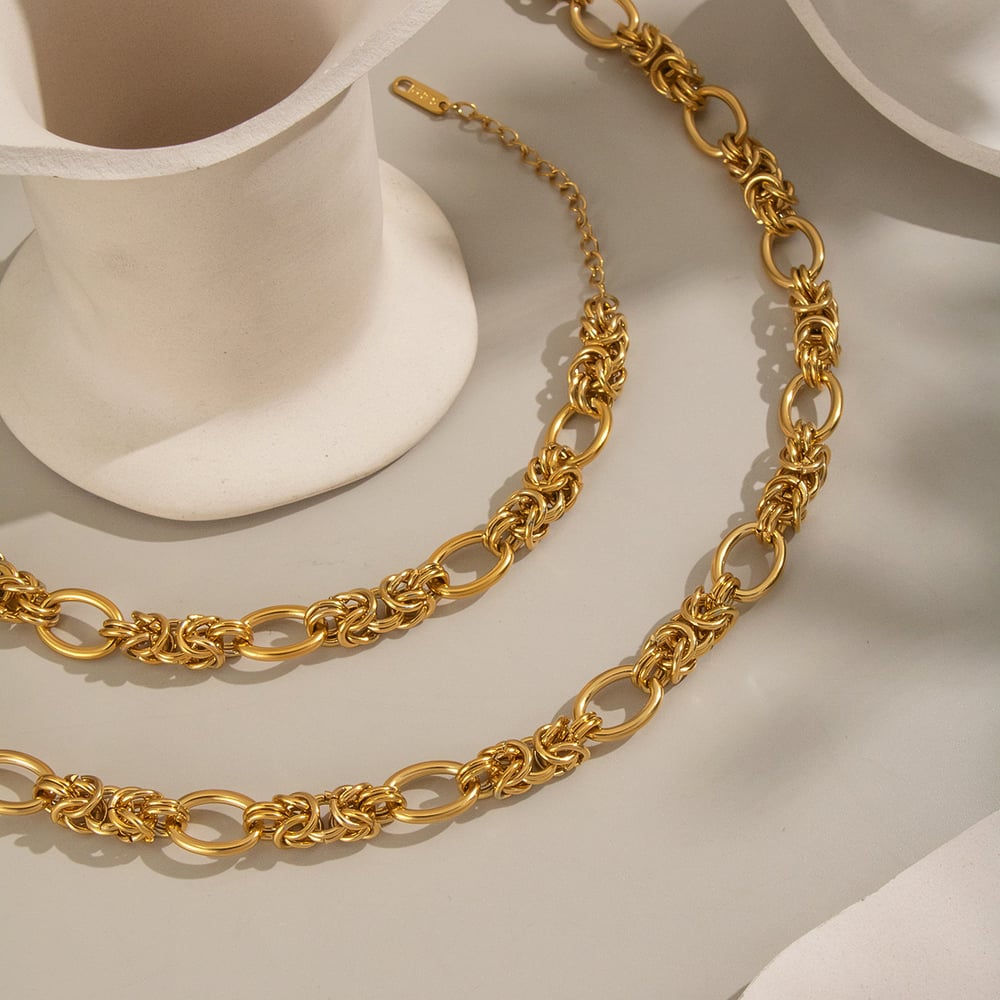 Conjunto de collar de cadena de acero inoxidable color dorado h5Imagen3