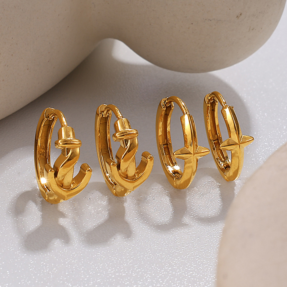 1 Pair Cross Stainless Steel Gold Color Hoop Earrings Picture4