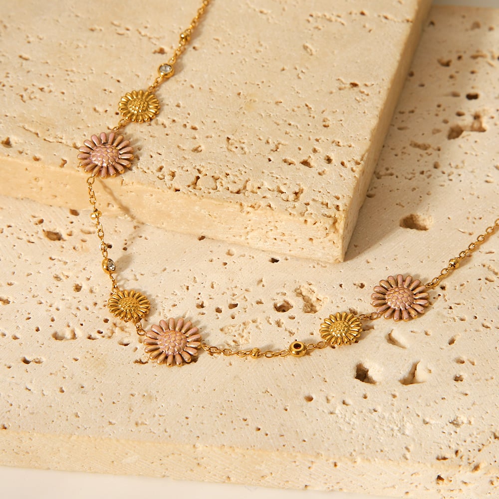 1 Piece Daily Flower Stainless Steel Women's Chain Necklaces h5Picture5