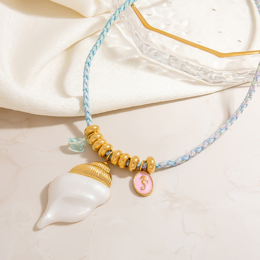 1 Pair Spiral Shell Stainless Steel Pendant Necklace h5Picture3