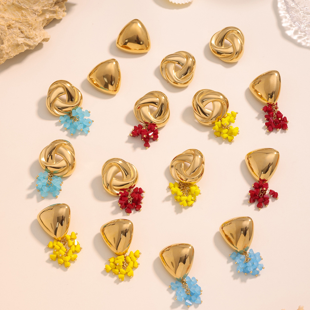 1 Pair Romantic Tassel Stainless Steel Gold Color Glass Women's Drop Earrings h5Picture2