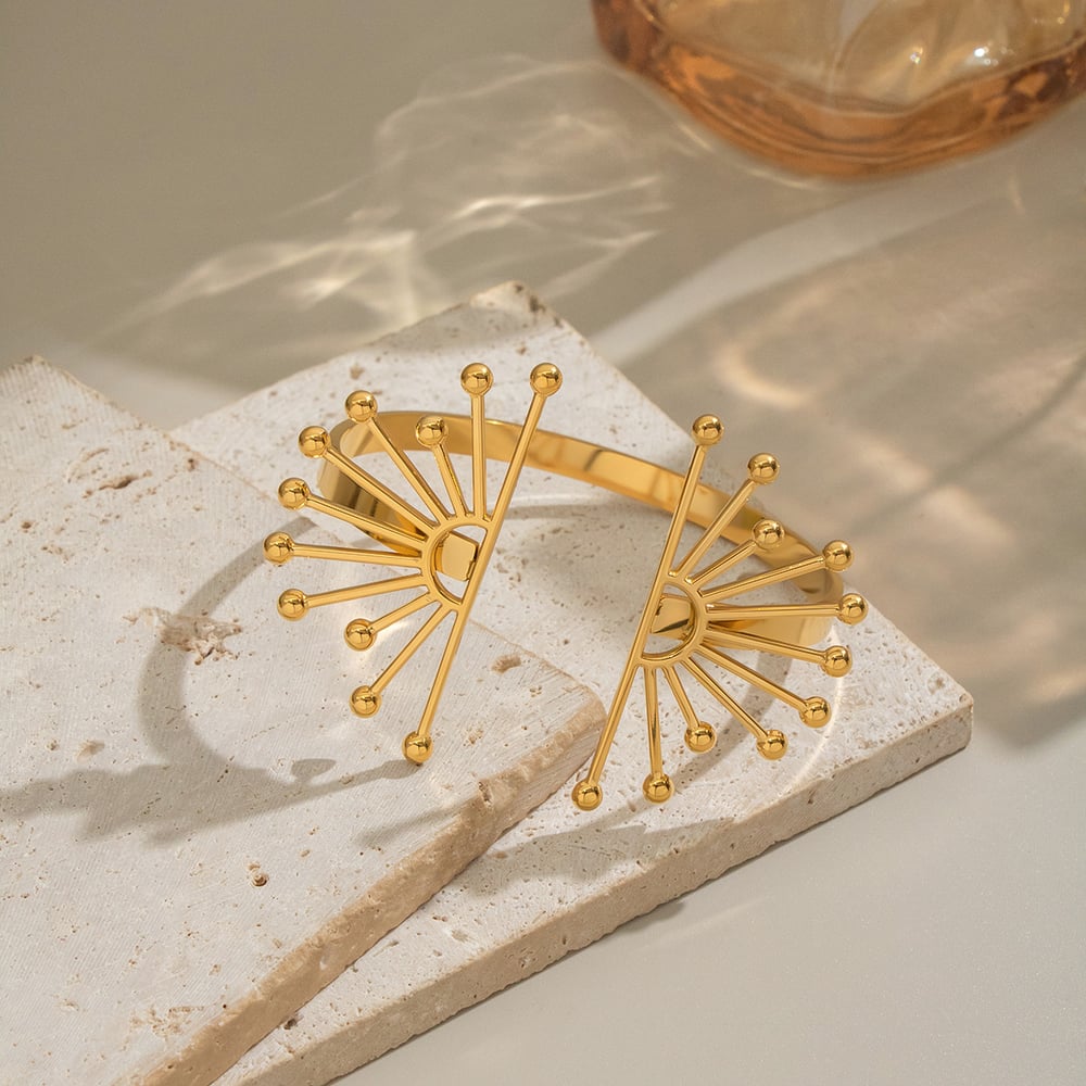 1 Piece Sun Flower Stainless Steel Gold Color Cuff Bracelet h5Picture4