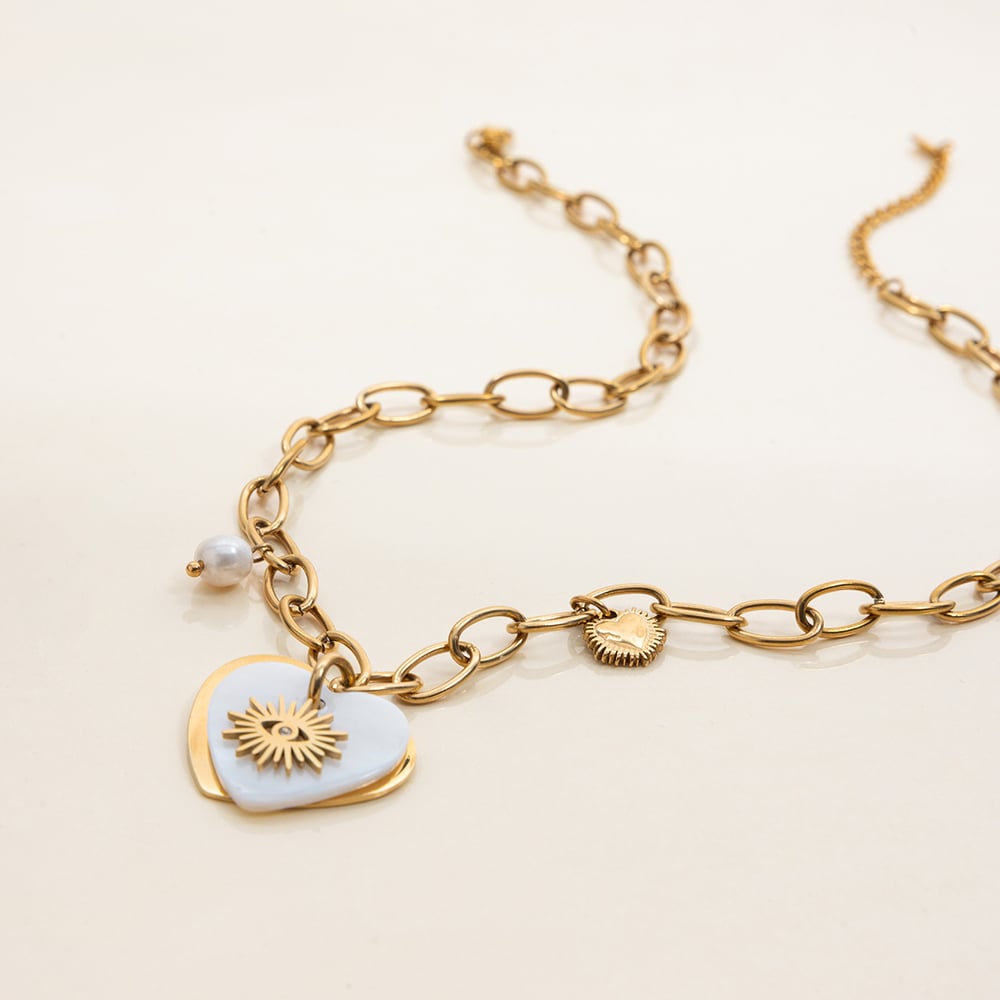 1 Piece Exquisite Heart Stainless Steel Gold Color Women's Pendant Necklaces h5Picture7