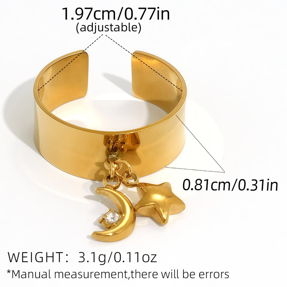 1 Piece Simple Series Classic Moon Stainless Steel   Gold Color  Statement Rings Picture2
