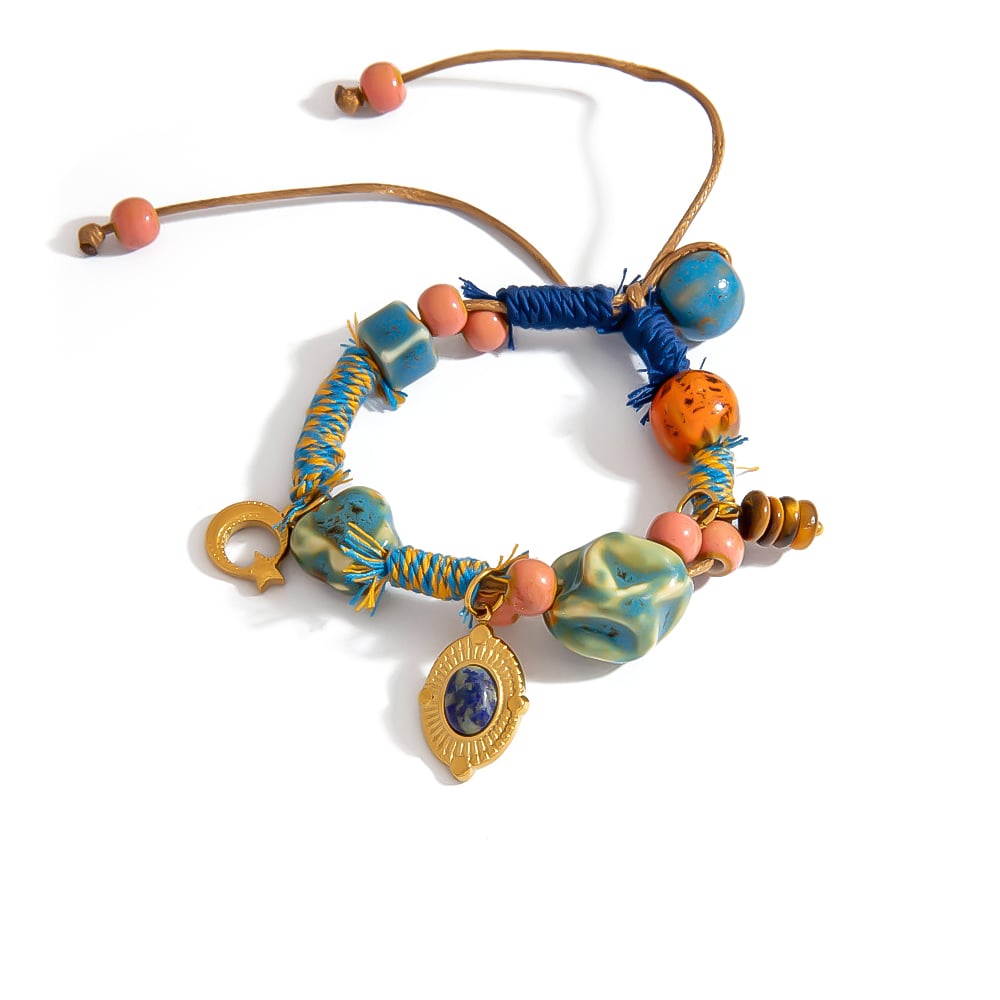 1 Stück lässige Blumen-Perlenarmbänder mit unregelmäßiger Form und geflochtenem Seil für Damen 