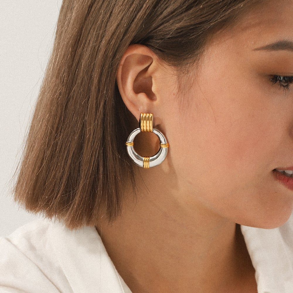 1 Pair Modern Circle Shape Stainless Steel Gold Color Women's Stud Earrings h5Picture6