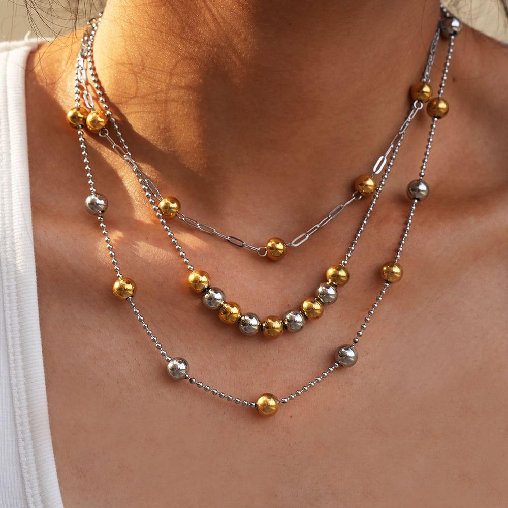 1 Piece Simple Series Simple Beads Stainless Steel Beaded Necklaces h5Picture4