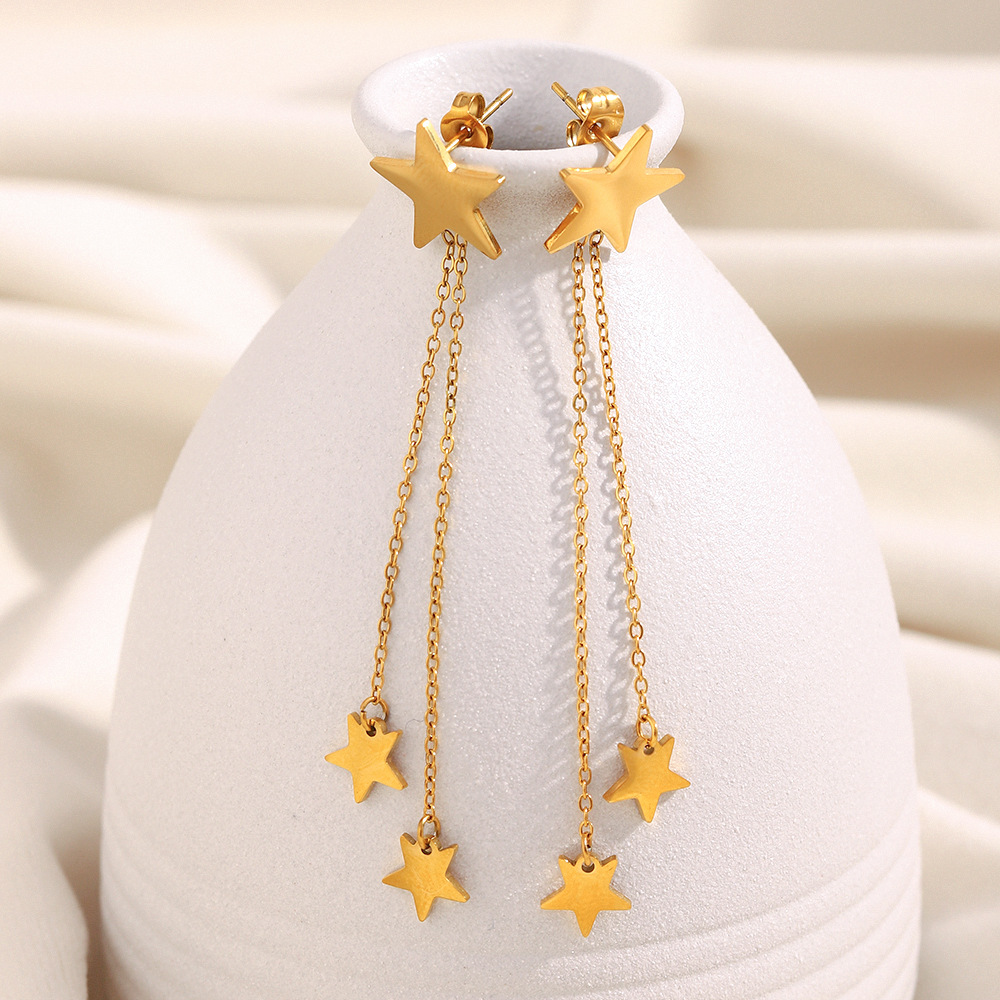 1 Pair Star Stainless Steel Gold Color Dangle Earrings h5Picture5