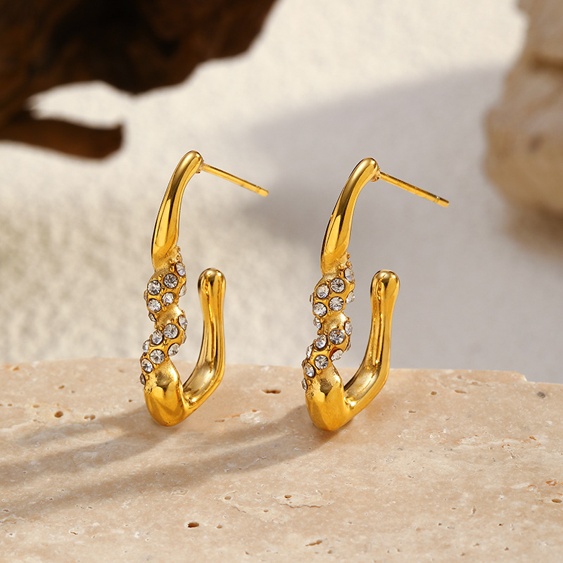 1 Pair Irregular Shape Stainless Steel Gold Color Hoop Earrings h5Picture4