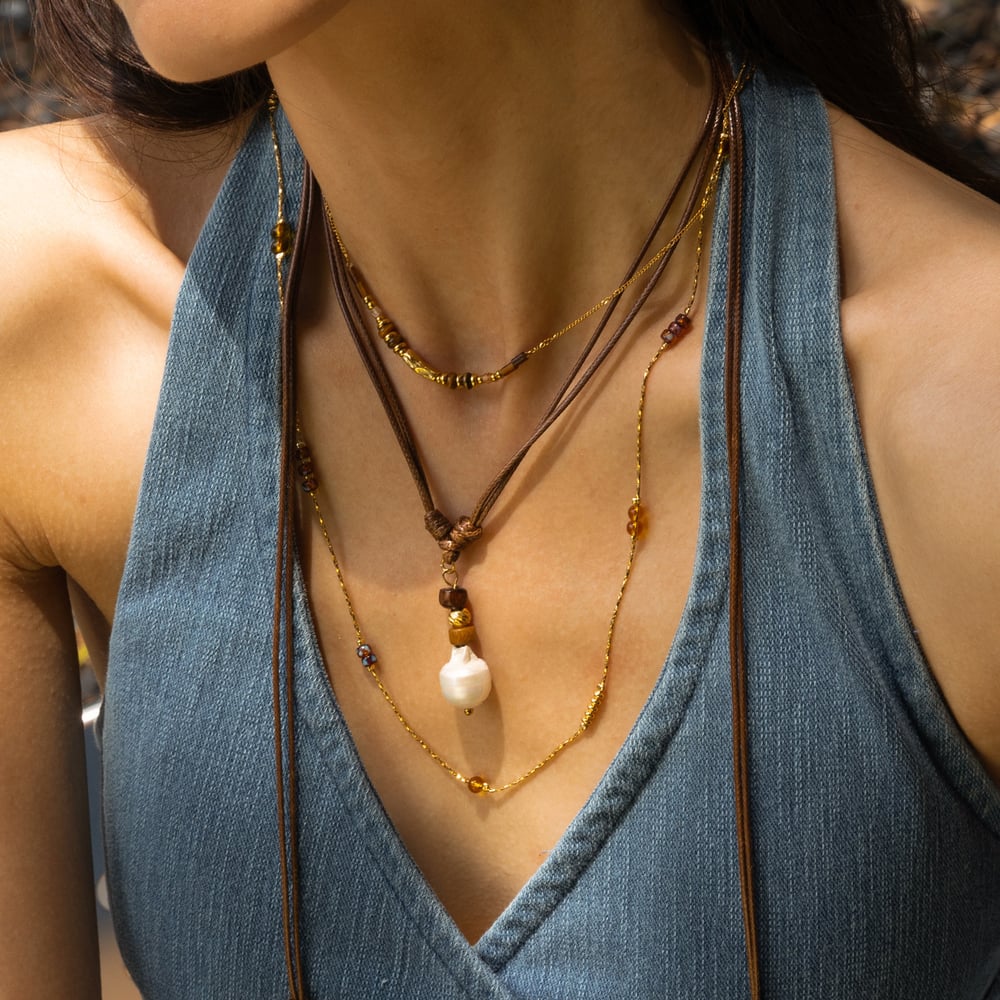 Retro Doğal Taşlı Altın Renkli Kolye Seti h5Resim2