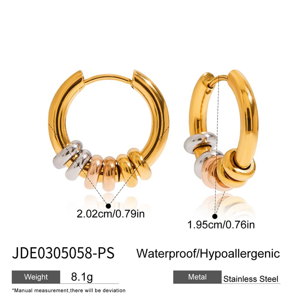1 Pair Modern Annular Stainless Steel Gold Color Women's Hoop Earrings h5Picture2