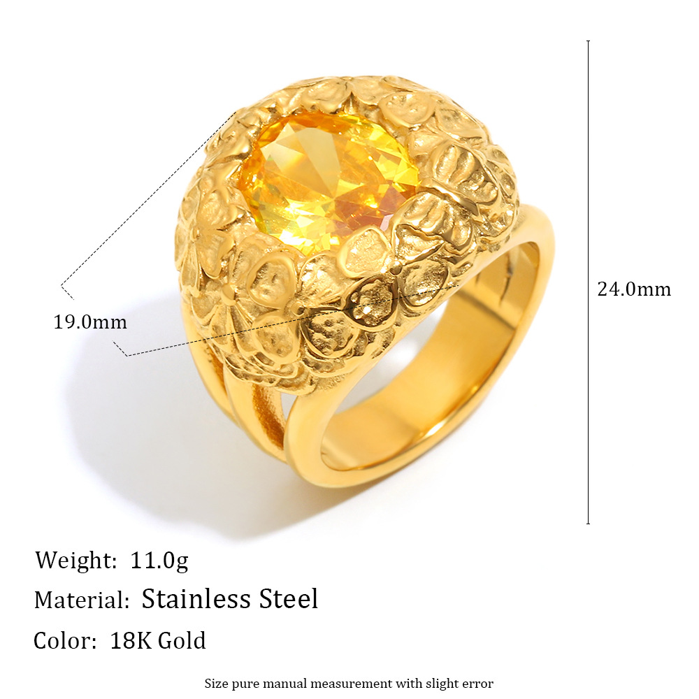 1 Piece Luxurious Retro Flower Stainless Steel Gold Color Statement Ring Picture6