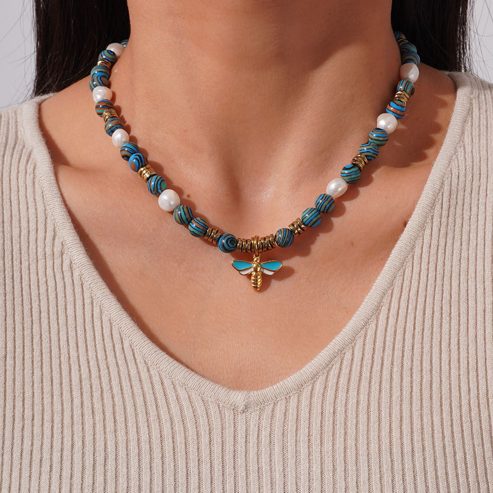 1 Piece Classic Series Bee Stones Gold Color Women's Beaded Necklaces h5Picture5
