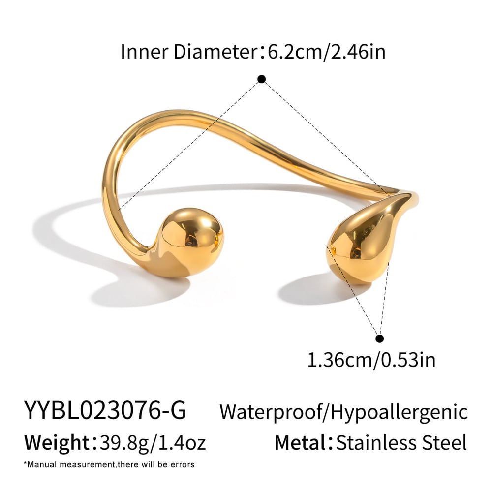 1 brazalete de acero inoxidable dorado con forma irregular