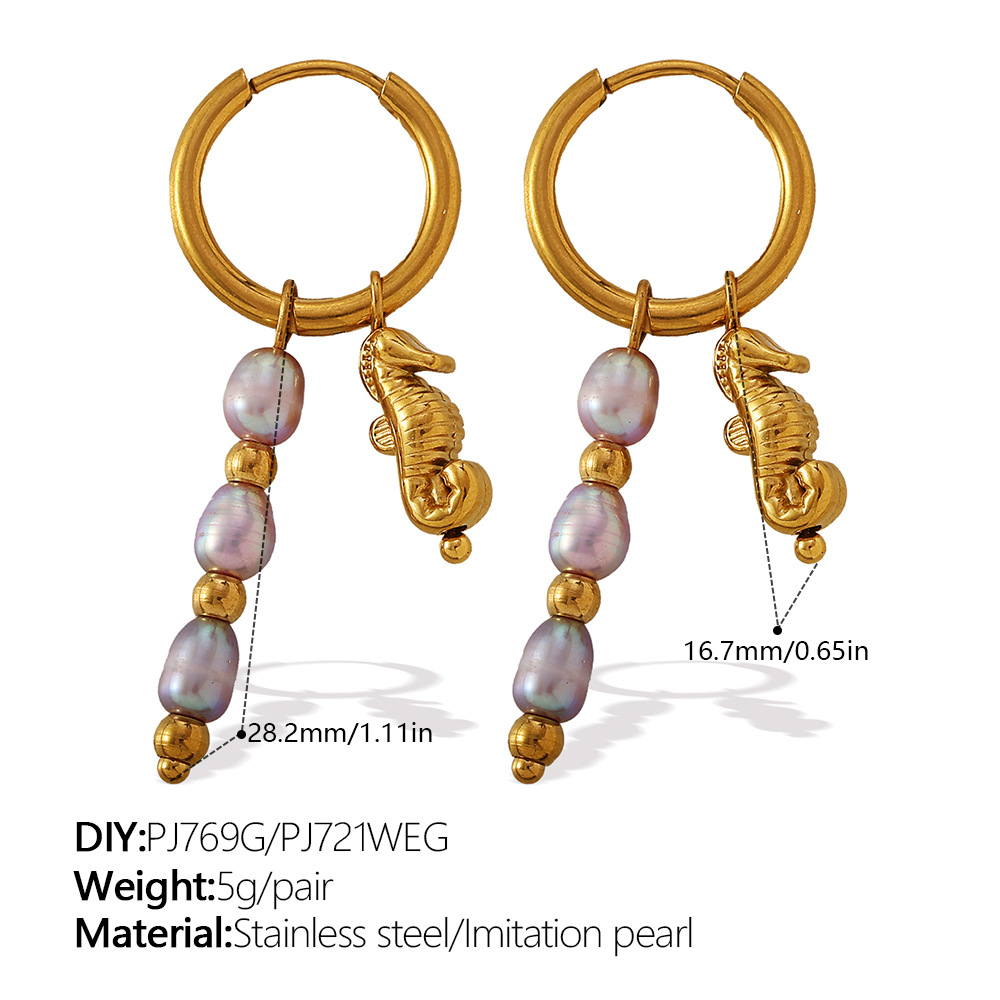 1 Pair Oceanic Stainless Steel Gold Color Drop Earrings 