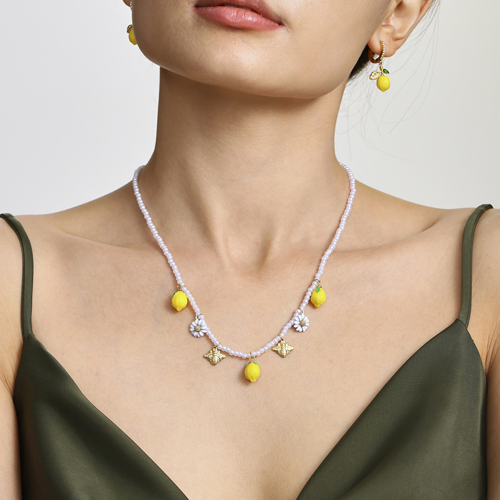 1 Piece Natural Lemon Stainless Steel Gold Color Women's Pendant Necklaces h5Picture7