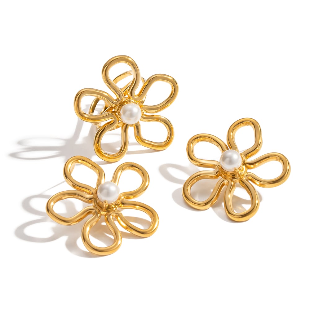 1 Pair Romantic Sweet Flower Stainless Steel  Gold Color  Women's Jewelry Sets Picture5