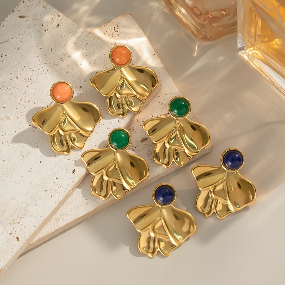 1 Paar unregelmäßige Form Edelstahl Gold Farbe Naturstein Damen Ohrstecker Bild4