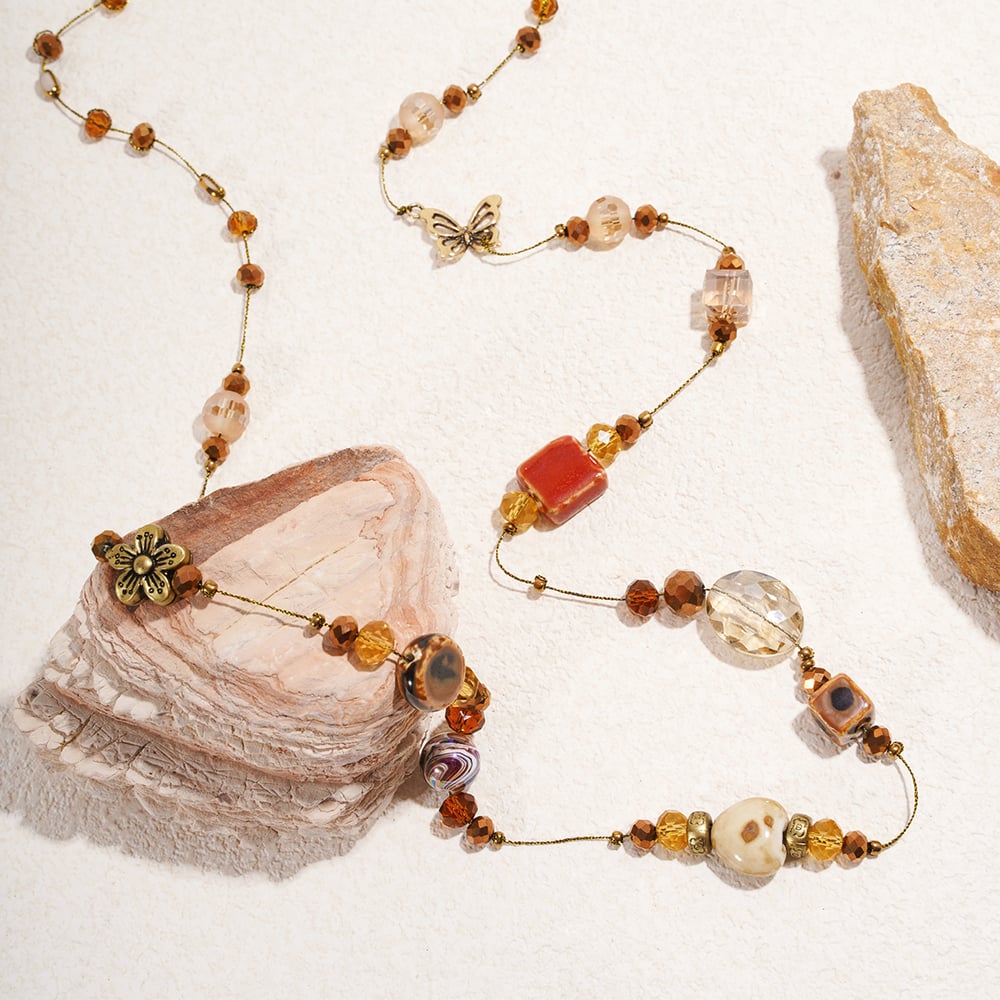 1 Piece Retro Flower Irregular Shape Ceramics Long Necklace Picture3