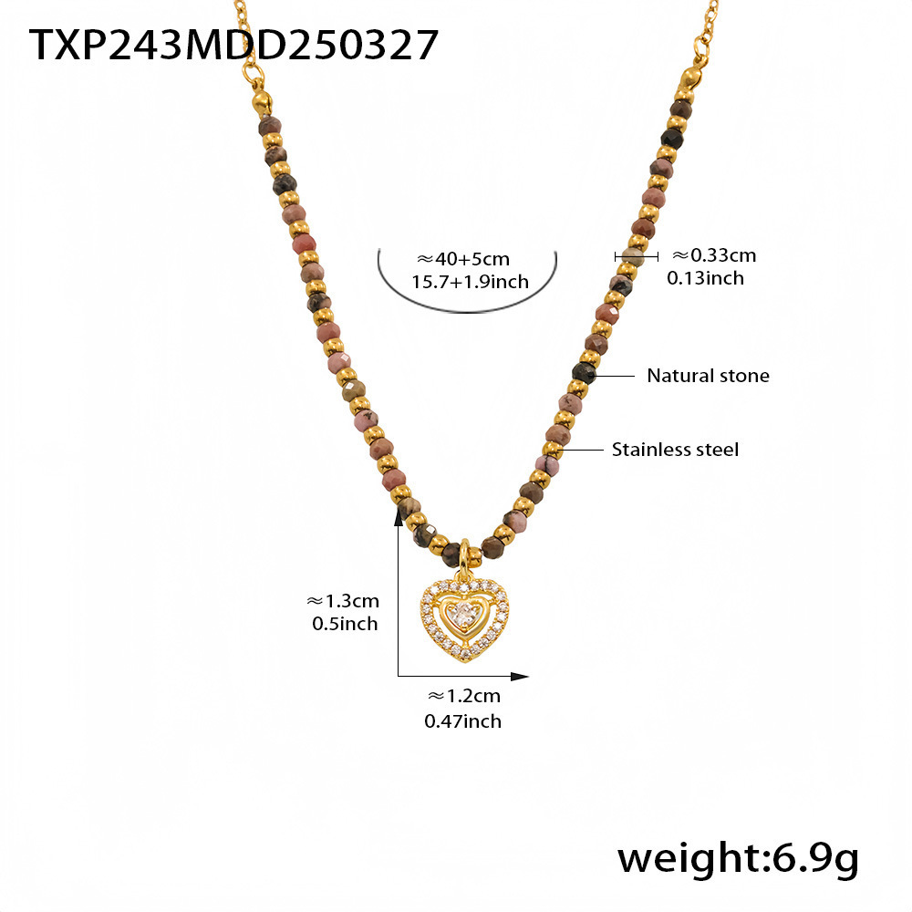 Vintage Heart Stainless Steel Gold Color Natural Stone Women's Jewelry Sets