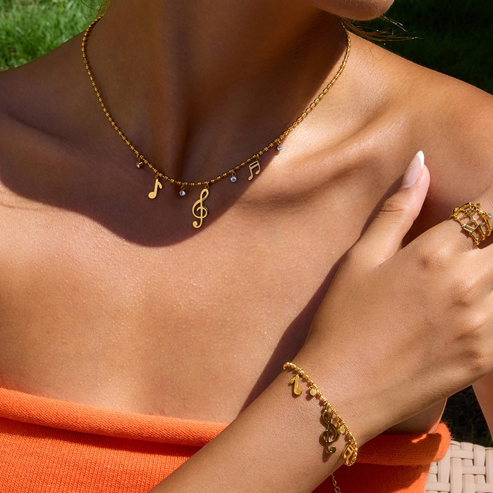 Designable Note Stainless Steel Gold Color Women's Jewelry Sets h5Picture3