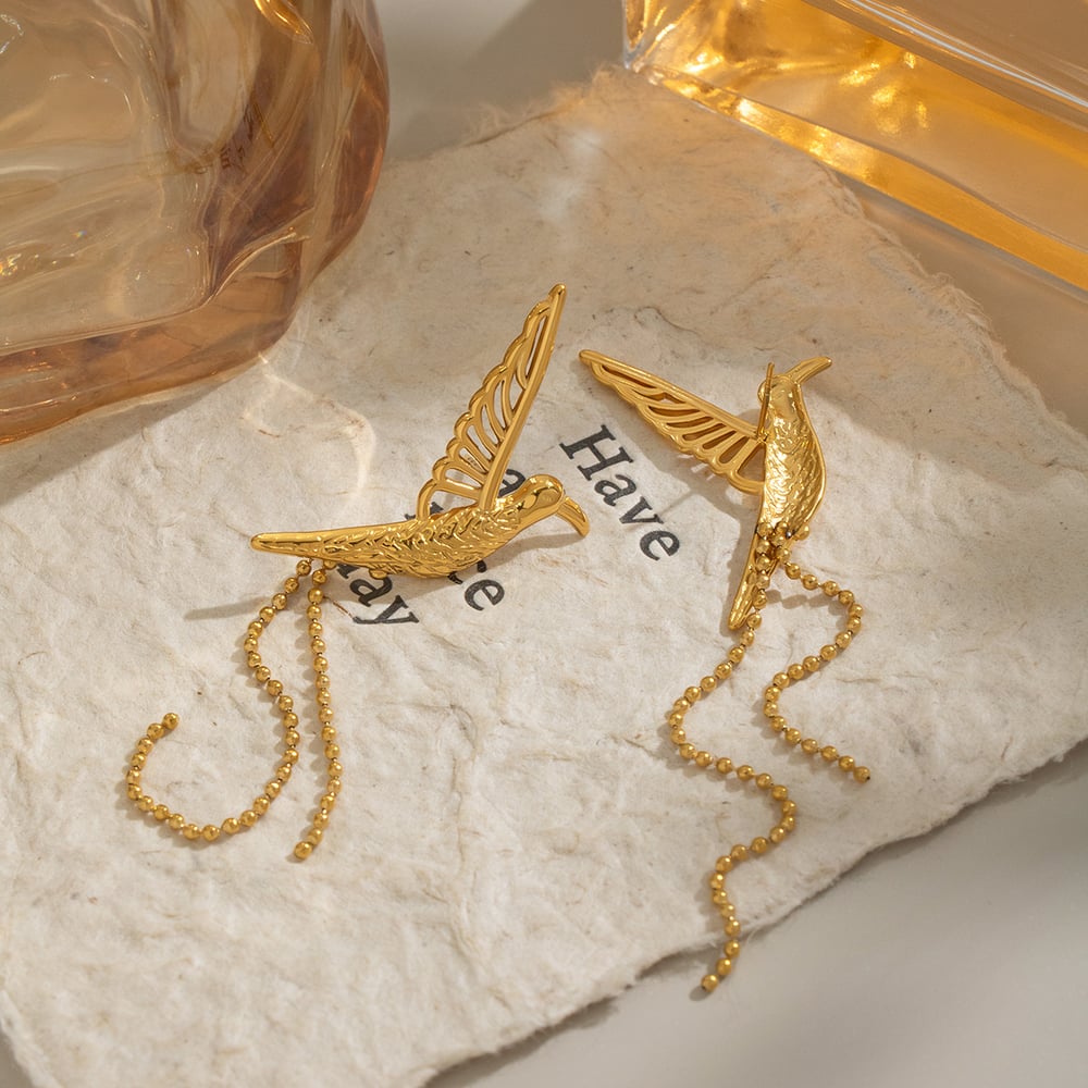 1 Paar Ohrstecker aus Edelstahl mit Vögeln in Goldfarbe Bild5
