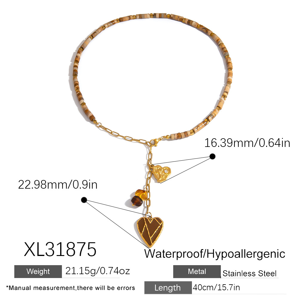 1 Piece Luxurious Irregular Shape Heart Stainless Steel  Women's Beaded Necklaces h5Picture2