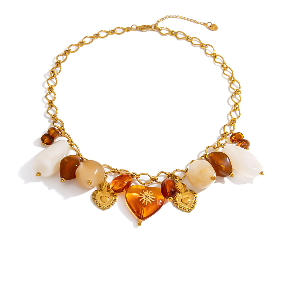 1 Piece Retro Heart Resin Beads  Pendant Necklace Picture4