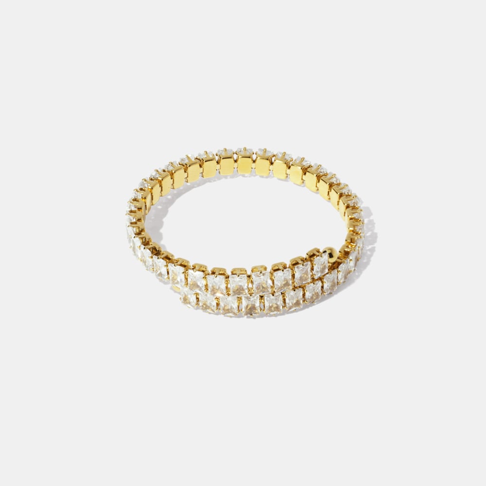 Luxurious Stainless Steel Gold Color Zircon Cuff Bracelet h5Picture4