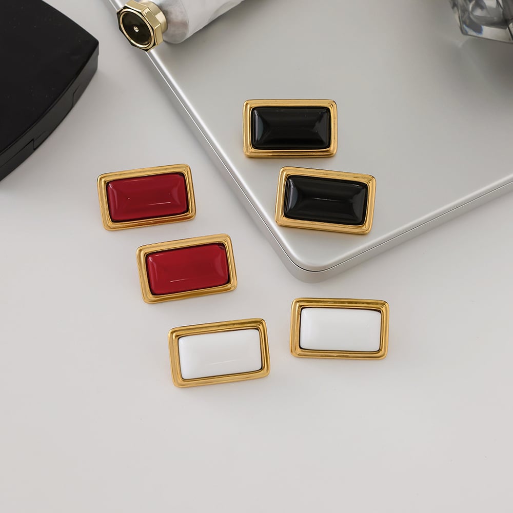 1 Pair Retro Rectangle Agate Stainless Steel Gold Color Women's Stud Earrings h5Picture5