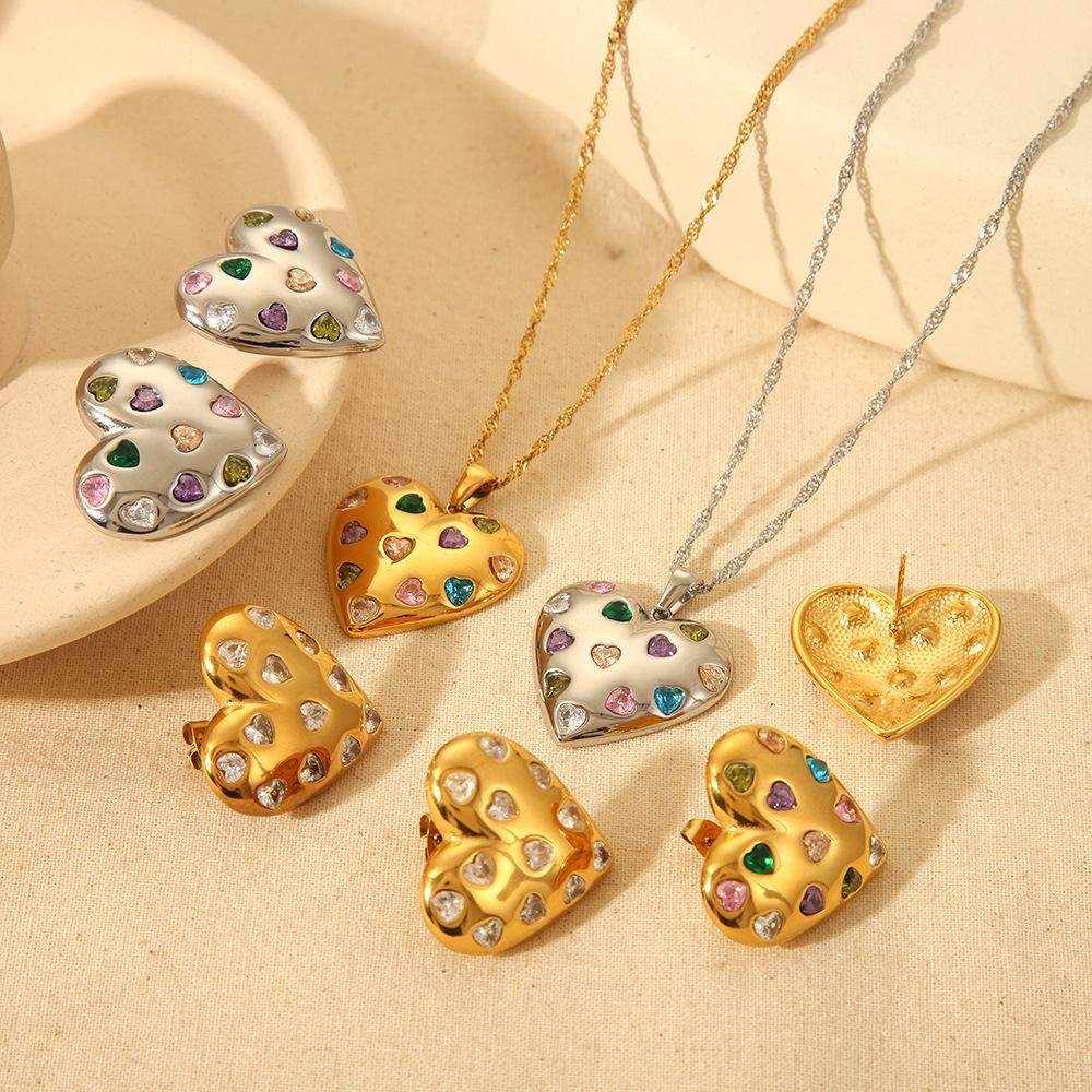 1 Piece Romantic Sweet Heart Stainless Steel Zircon Women's Jewelry Sets Picture3
