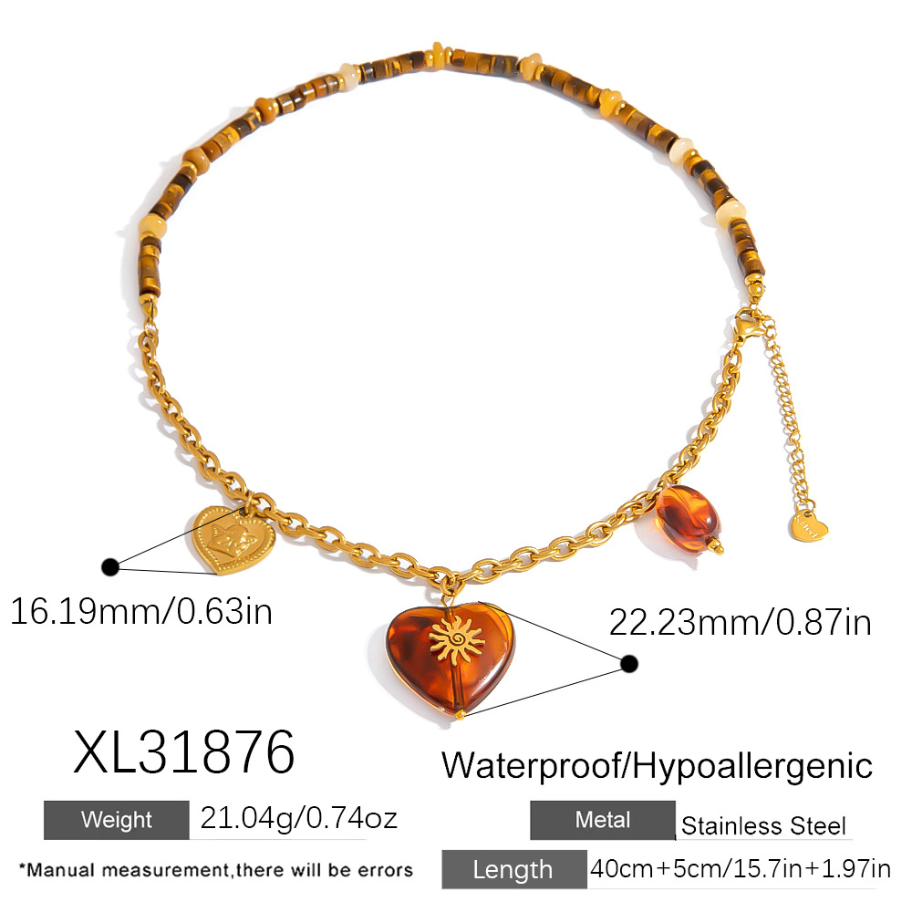 1 Piece Simple Daily Heart Stainless Steel  Gold Color  Women's Beaded Necklaces Picture2