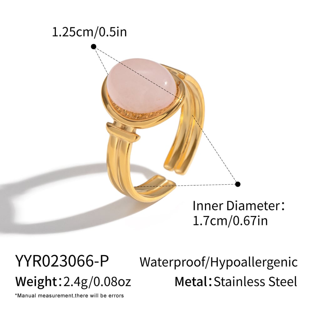 1 Piece Retro Circle Stainless Steel Gold Color Natural Stone Women's Gemstone Rings