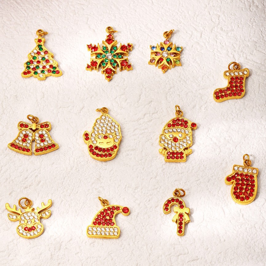 1 Piece Christmas Zircon Series Stainless Steel Gold Color Women's Pendants Picture2
