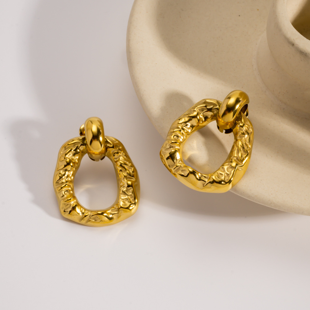 1 Piece Casual Irregular Shape Hammer Pattern Stainless Steel Women's Stud Earrings h5Picture2