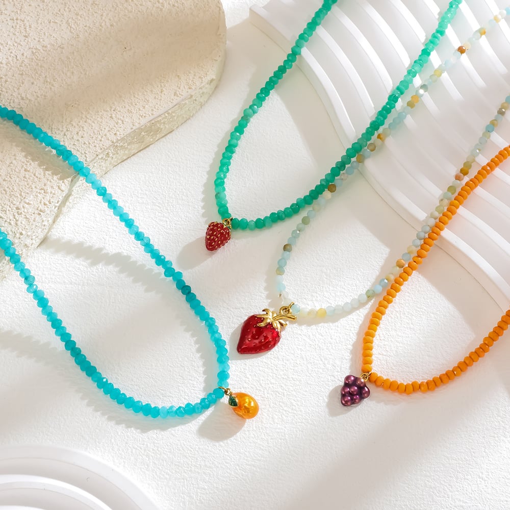 Collier de perles pour femme en pierres naturelles polychromes et fruits sucrés Image3
