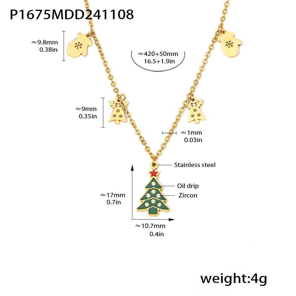 Christmas Tree Stainless Steel Gold Color Zircon Women's Pendant Necklaces h5Picture2