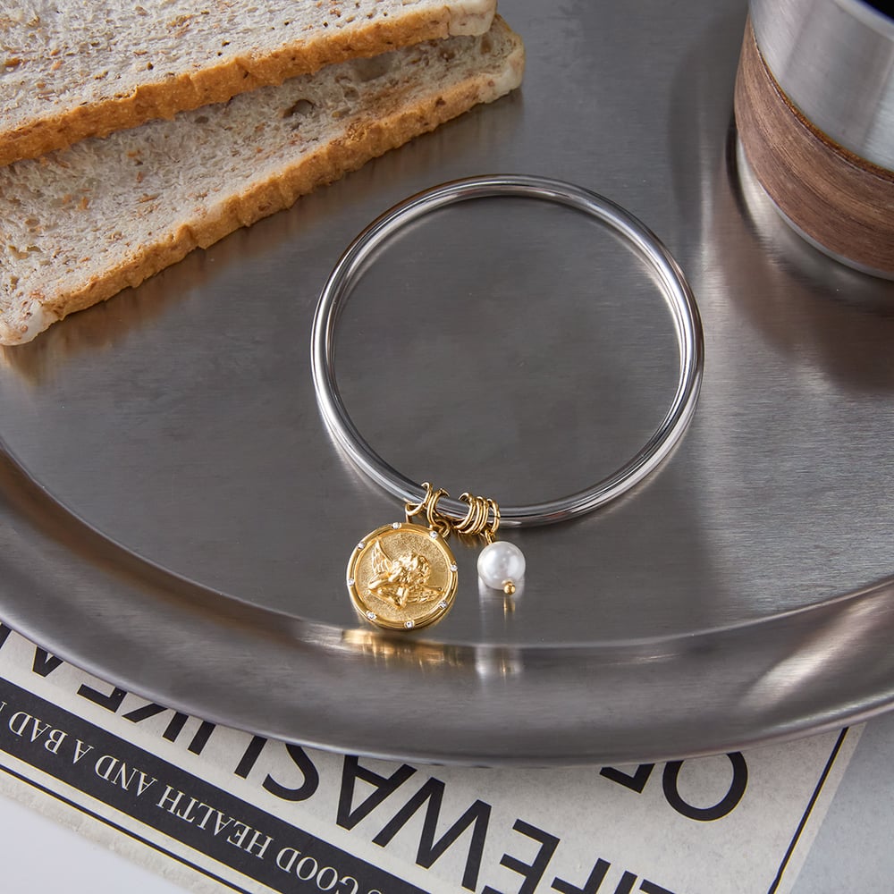 1 Piece Dazzling Angel Stainless Steel Gold Color Women's Charm Bracelets h5Picture5
