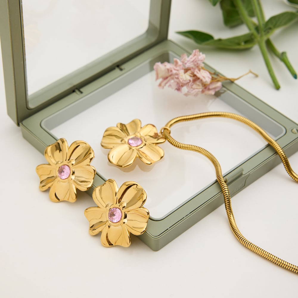 Süße Blume Edelstahl Gold Farbe frauen Schmuck Sets h5Bild6