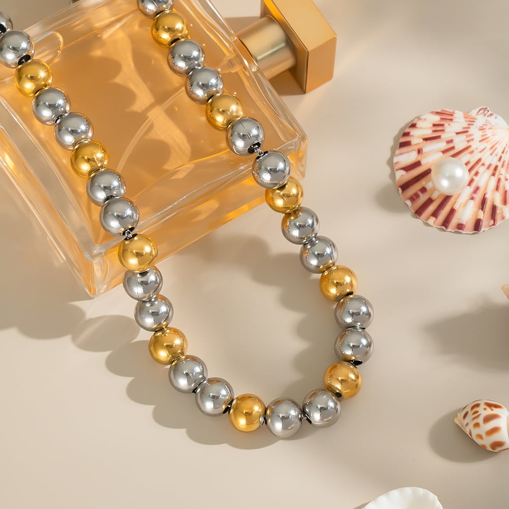 1 Piece Beads Mixed Color Stainless Steel Gold Color Beaded Necklace Picture2