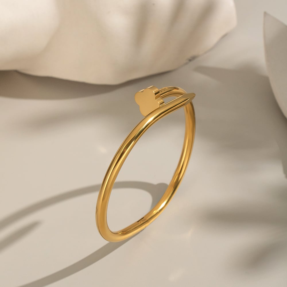 1 Piece Heart Clover Stainless Steel Gold Color Cuff Bracelet Picture2