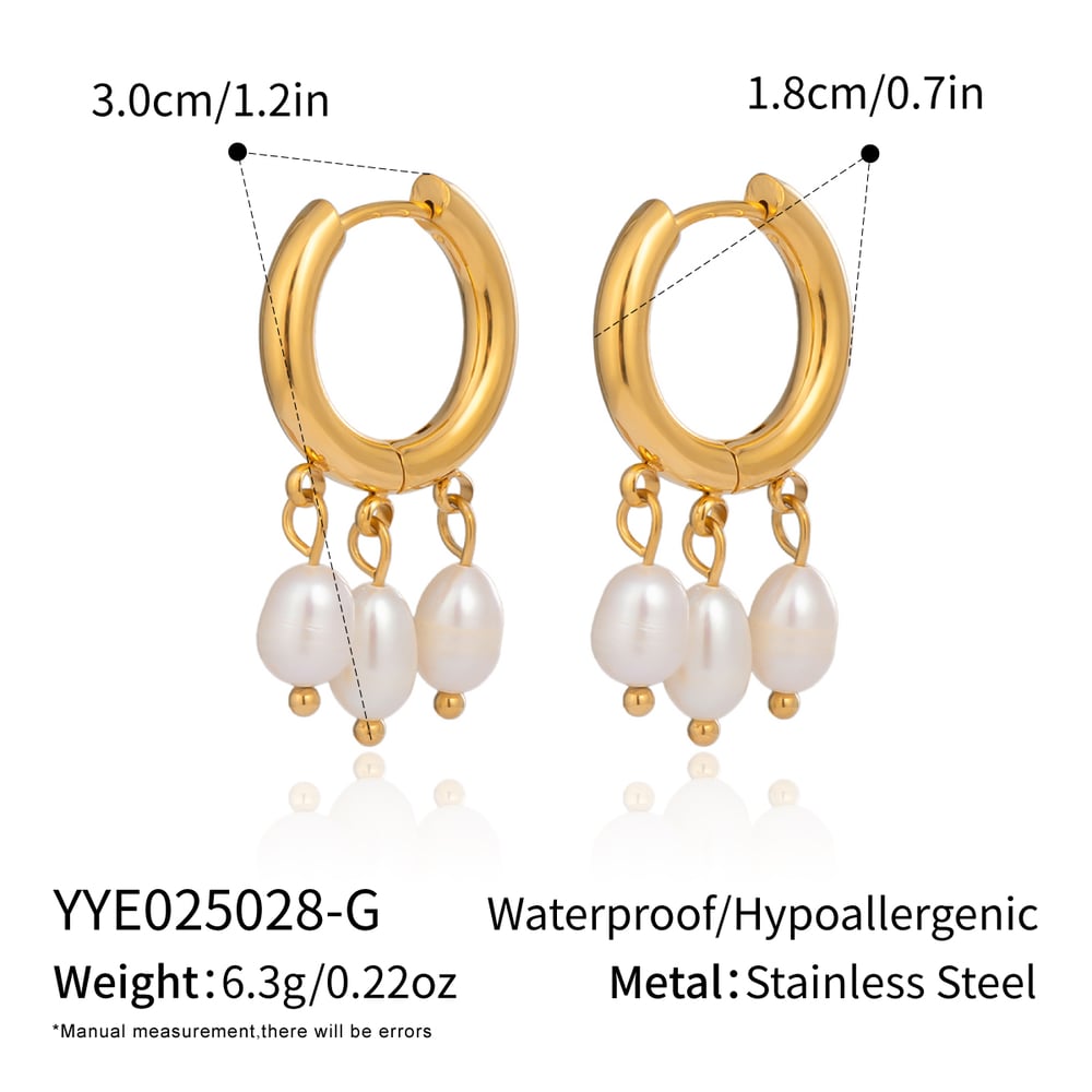 1 Pair Elegant Tassel Stainless Steel Gold Color Pearl Drop Earrings 