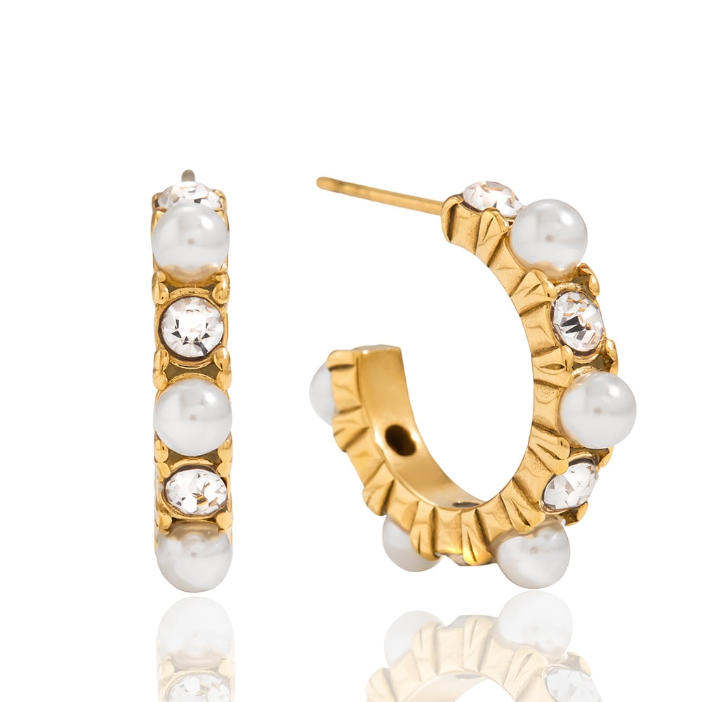 1 Pair Elegant Circle Stainless Steel Gold Color Zircon Women's Hoop Earrings