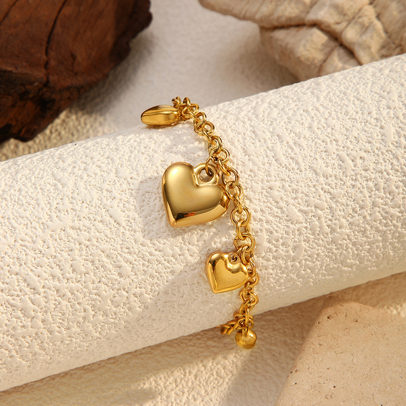 1 Piece Heart Stainless Steel Gold Color Charm Bracelet h5Picture2