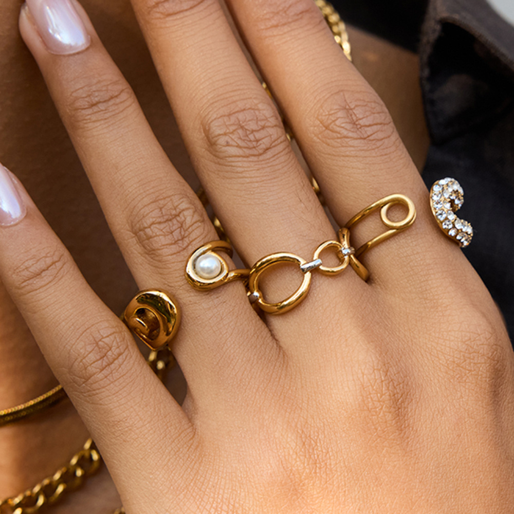 1 Piece Casual Irregular Shape Stainless Steel Gold Color Statement Rings h5Picture3