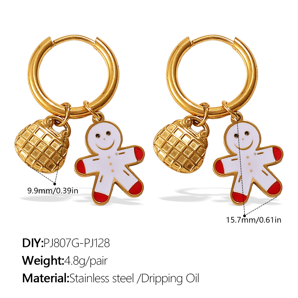 1 Pair Christmas Stainless Steel Gold Color Drop Earrings